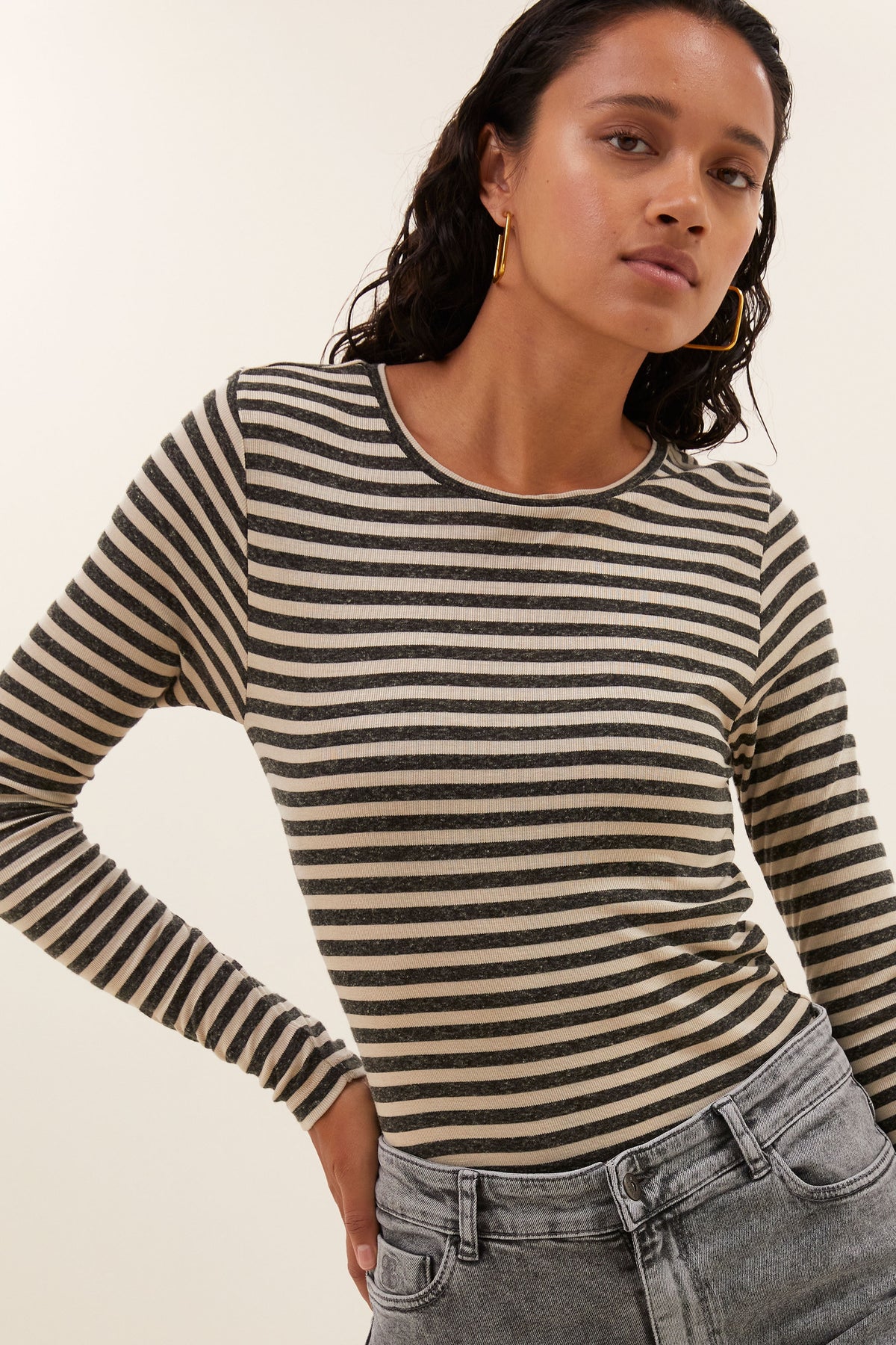 by-bar Basic LongSleeve Stripe Top – chalk
