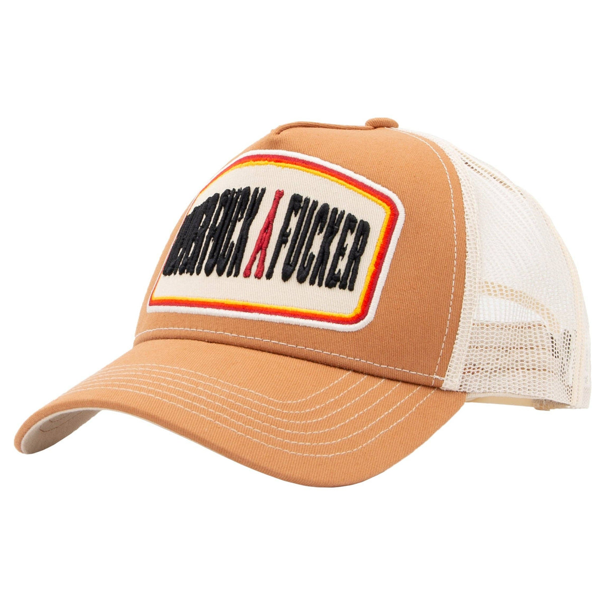 Trucker Cap 'Never Fuck A Fucker' in Hellbraun