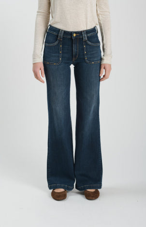 Le Temps des Cerises Pulp High Flare Pamo Jeans – Blau/Schwarz