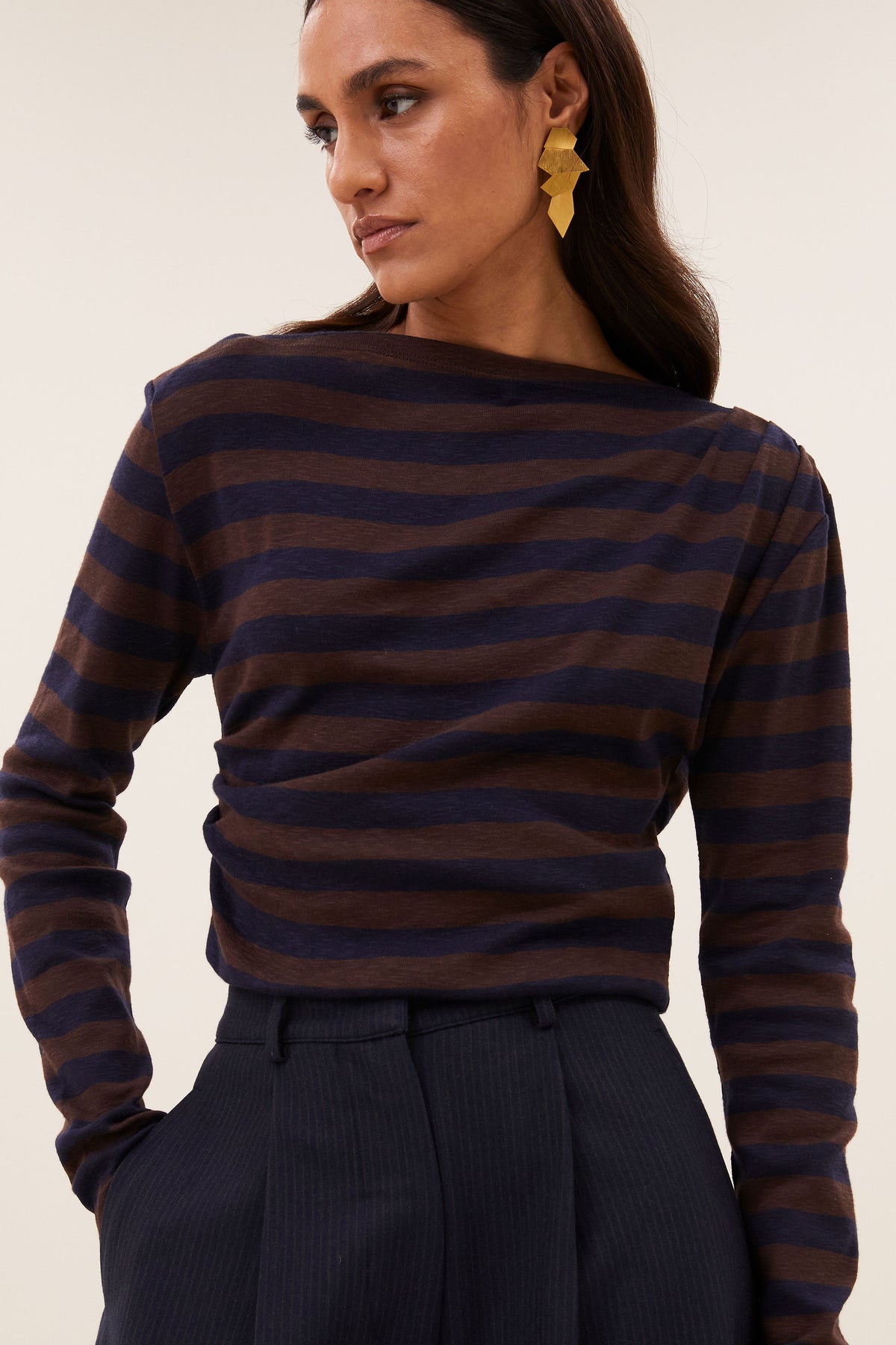 by-bar Leya Big Stripe Top – coffee bean