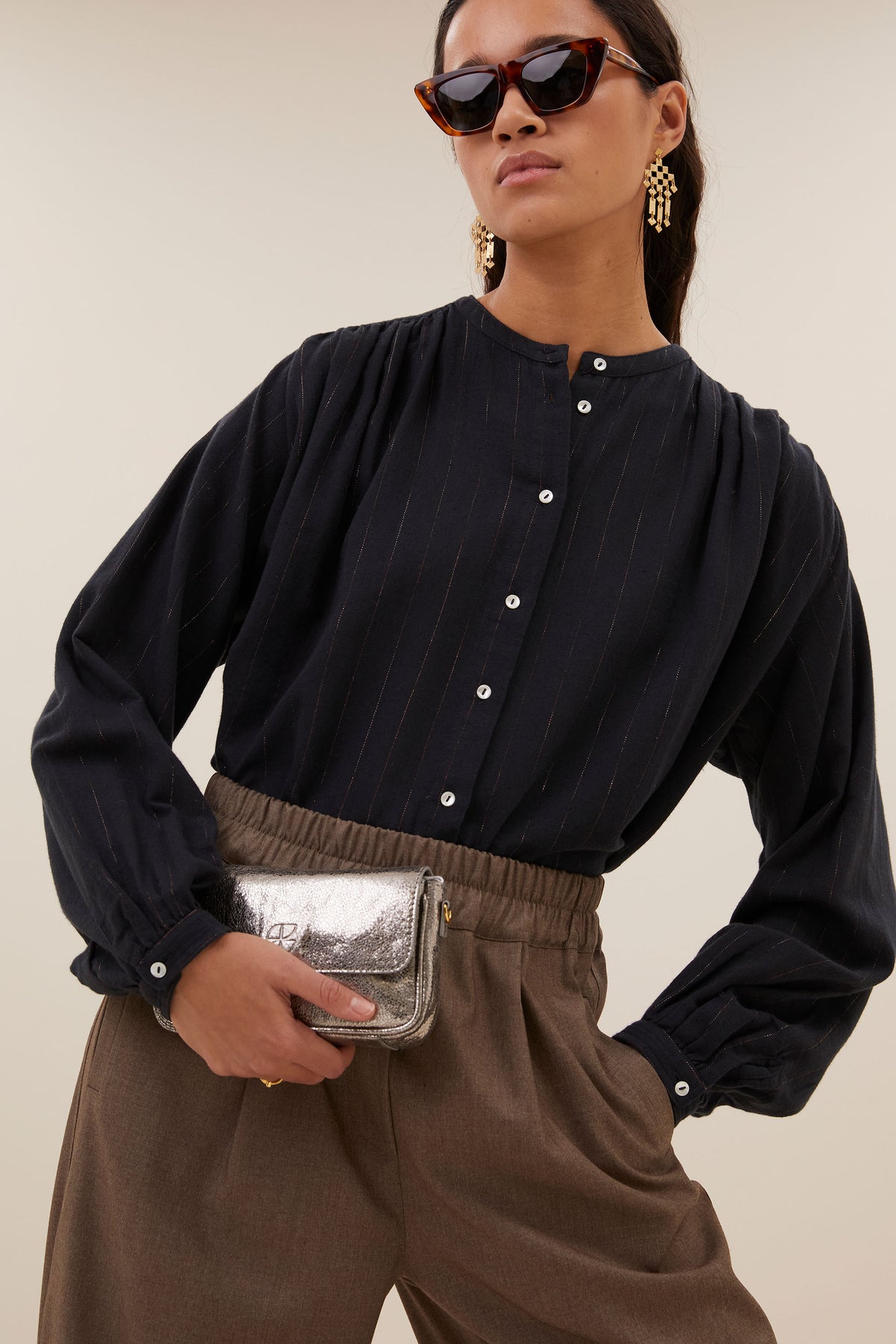 by-bar Nyka Lurex Bluse – midnight lurex stripe