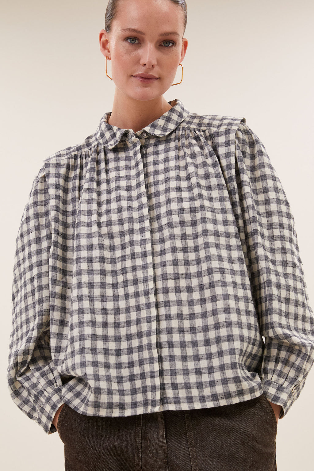 by-bar Maia Check Blouse – ash grey check