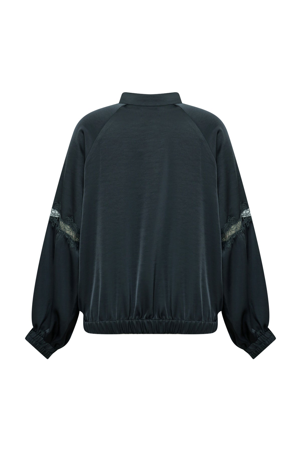 Satin  Jacke – Washed Black mit Spitze und Cutouts von Lollys Loundry