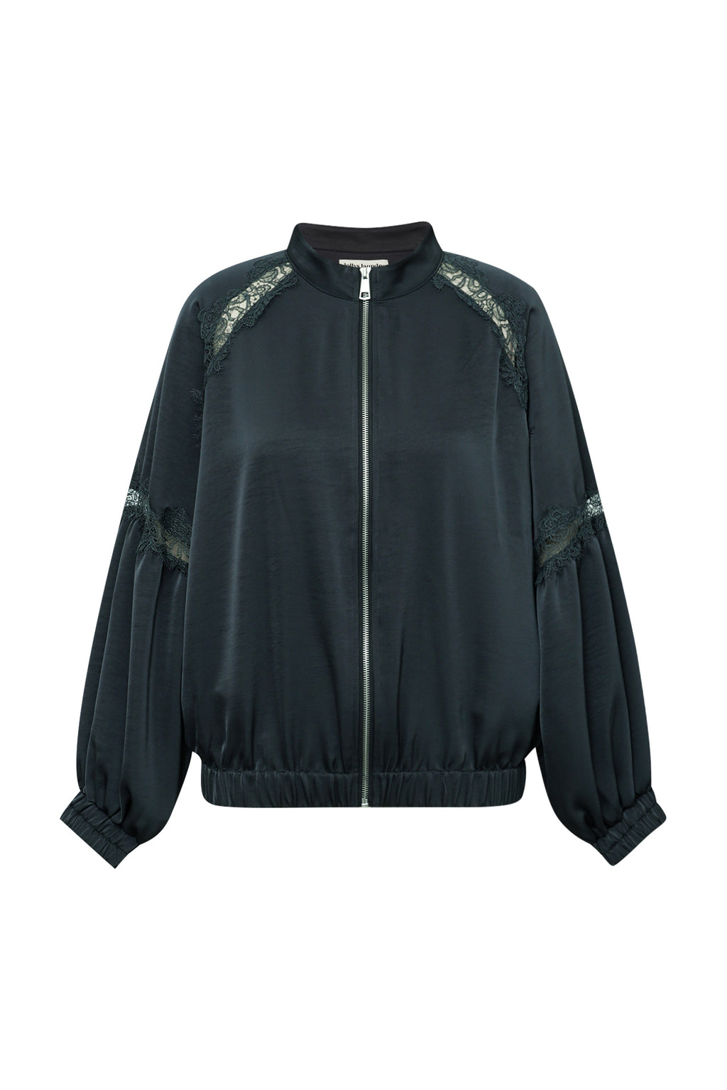 Satin  Jacke – Washed Black mit Spitze und Cutouts von Lollys Loundry