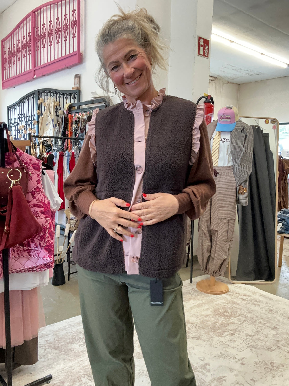 Wasabi Teddy Weste – Chocolate Plum Combi