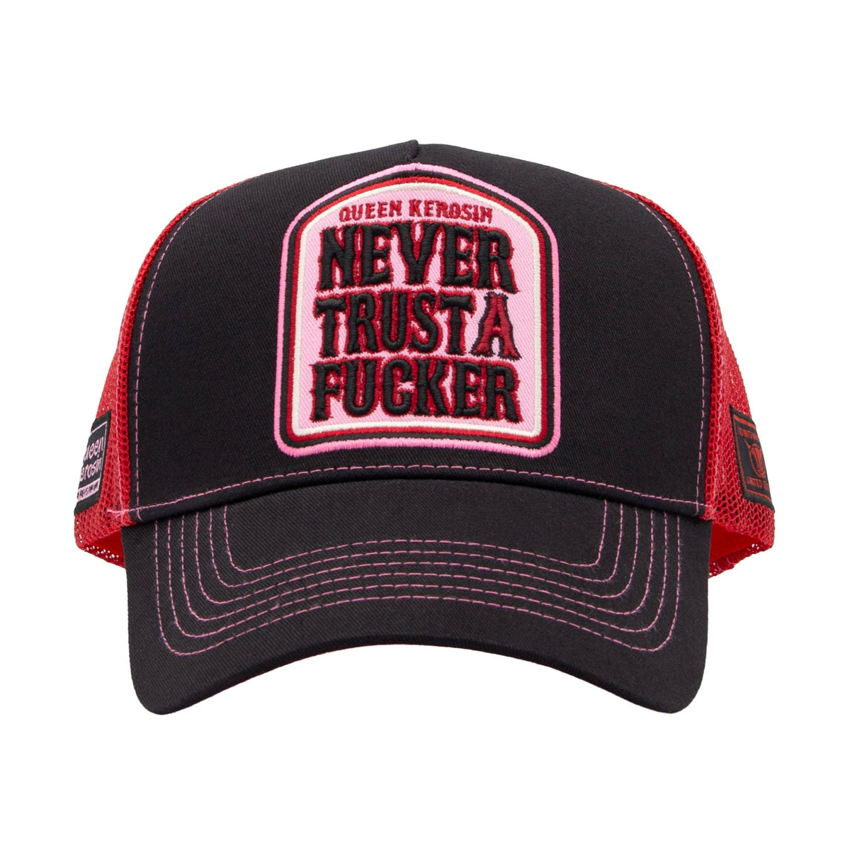 Trucker Cap 'Never Trust A Fucker' in Schwarz Rot