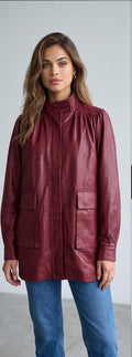 Mega Kunstlederjacke in Burgundy im 8er Style  – Qnuz