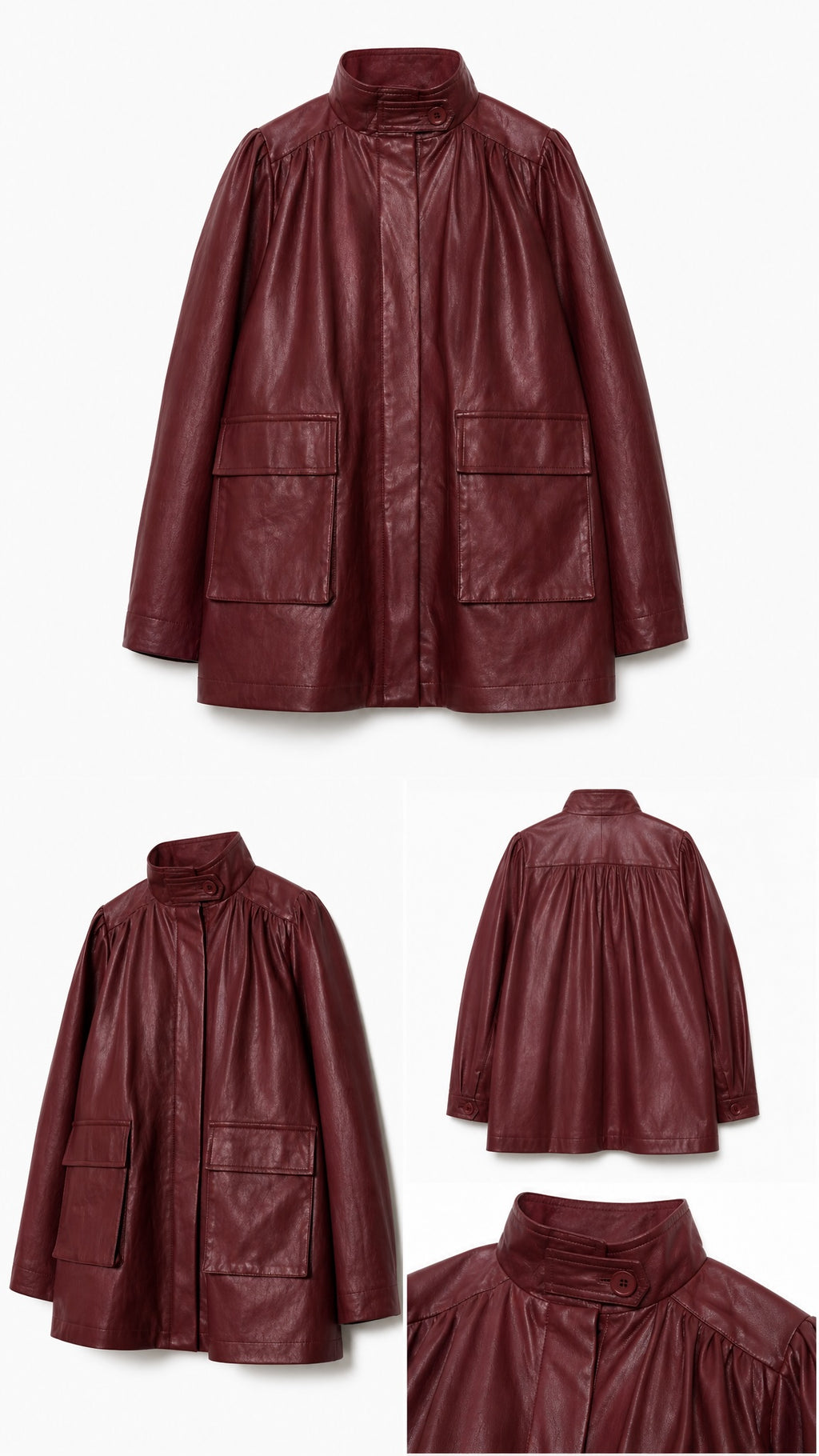 Mega Kunstlederjacke in Burgundy im 8er Style  – Qnuz