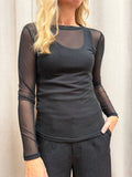 Black Colour BCJessie Mesh Blouse – Black Dotted