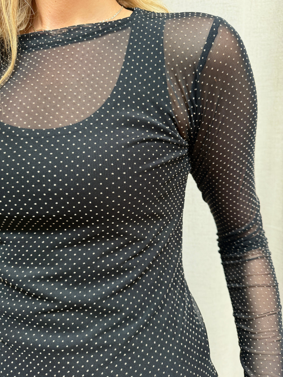 Black Colour BCJessie Mesh Blouse – Black Dotted