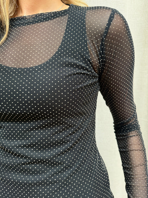 Black Colour BCJessie Mesh Blouse – Black Dotted