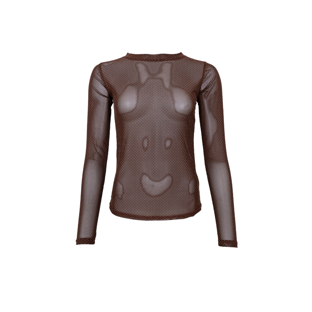 Black Colour BCJessie Mesh Blouse – Coffee