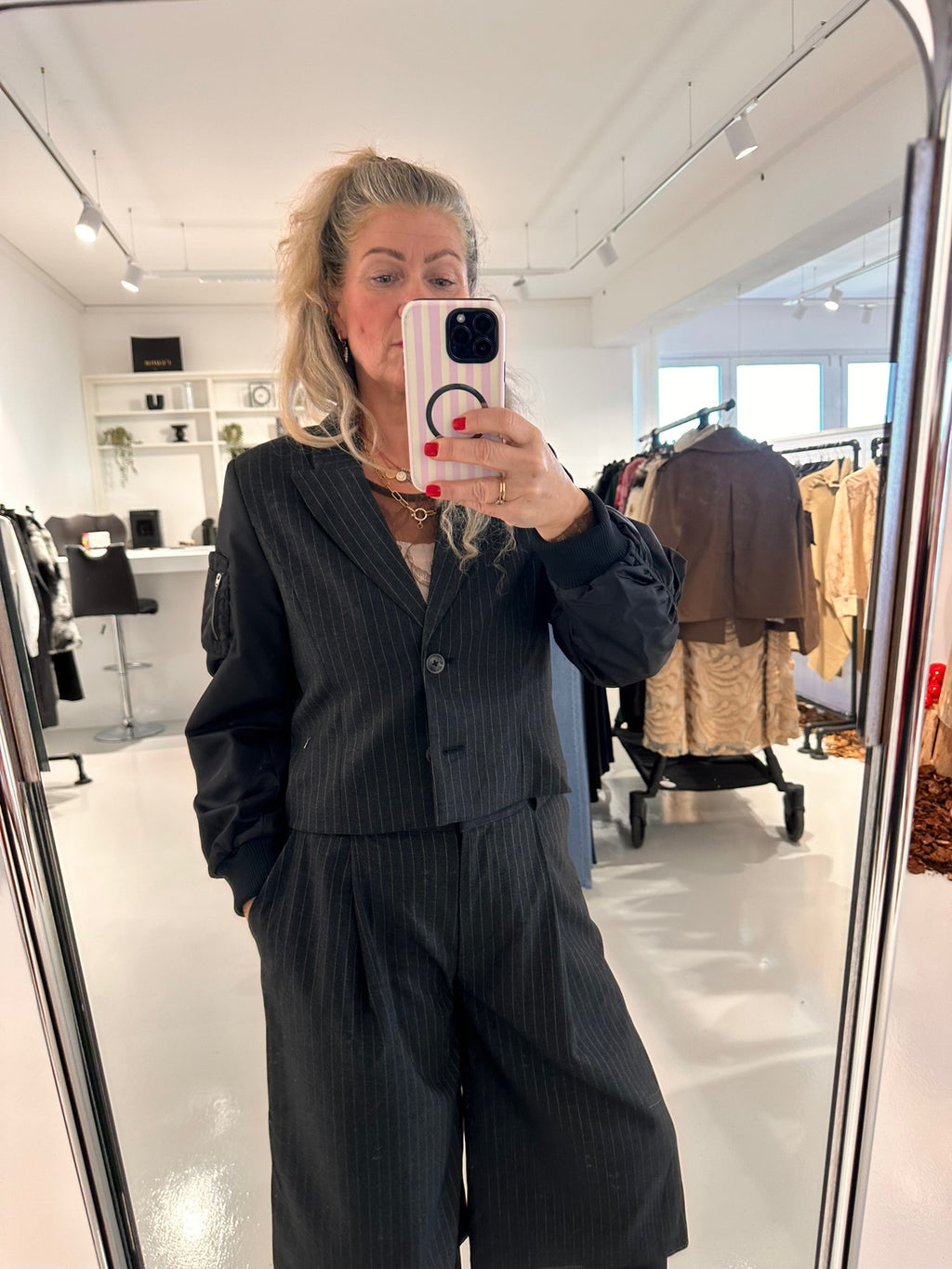 NOEN Jacke Bomber / Blazer - Dunkelgrau Nadelstreifen