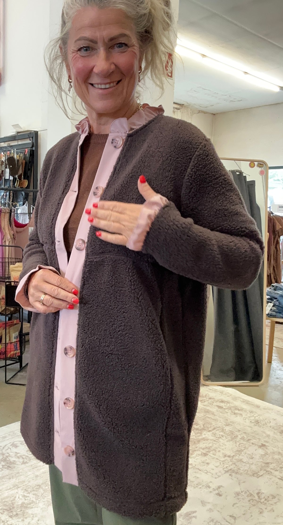 Wasabi Teddy Jacke – Chocolate Plum Combi