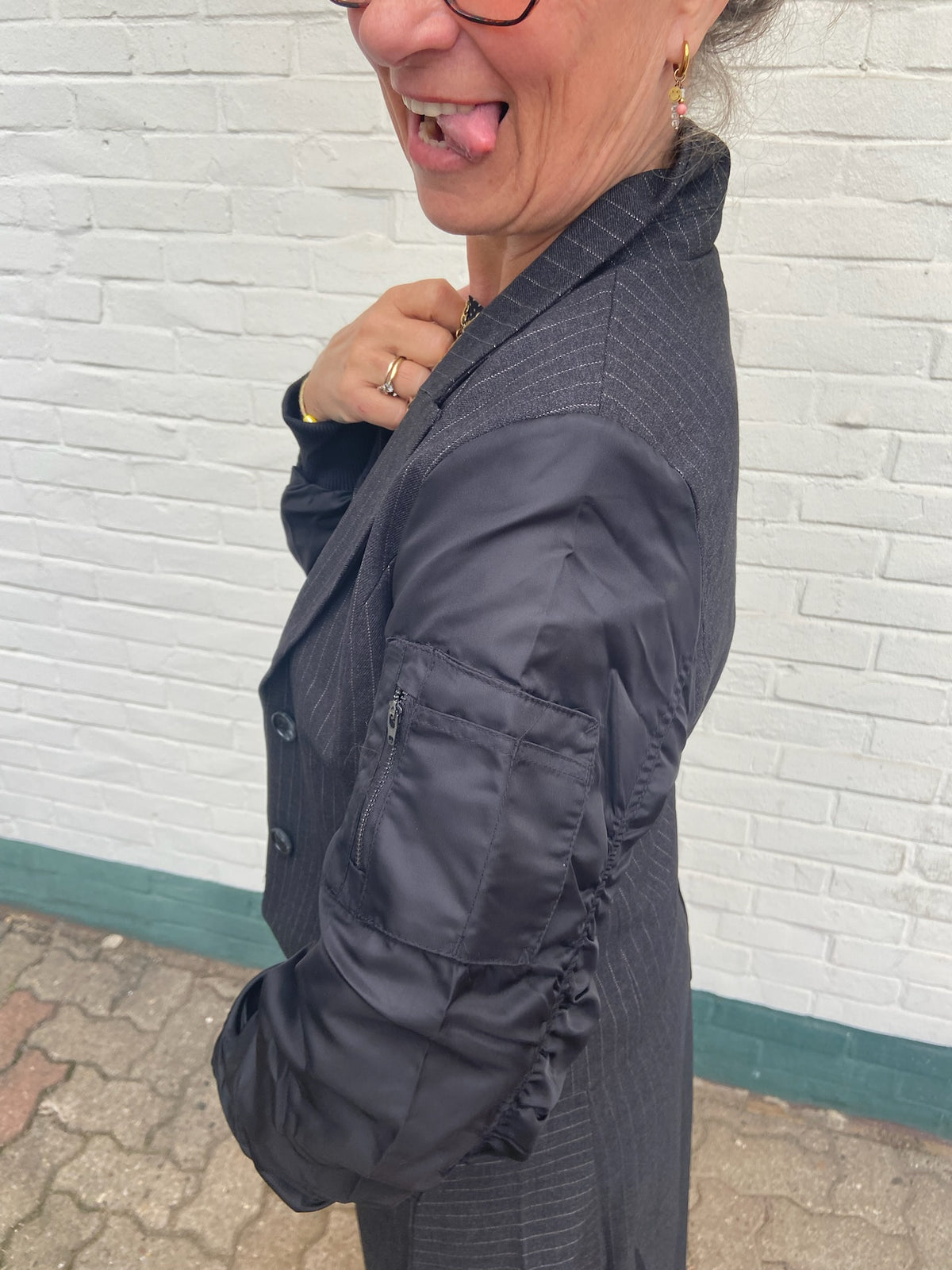 NOEN Jacke Bomber / Blazer - Dunkelgrau Nadelstreifen