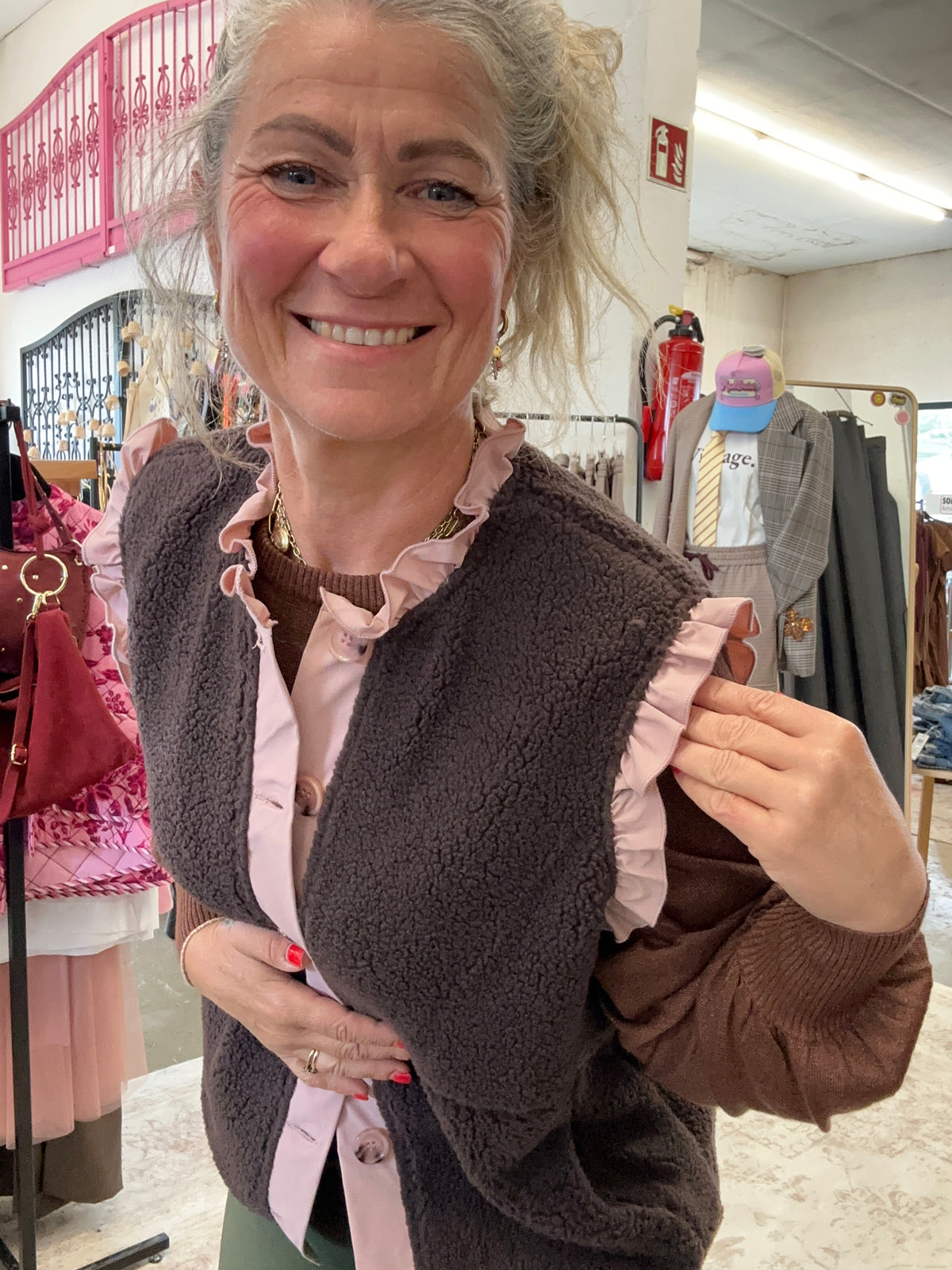 Wasabi Teddy Weste – Chocolate Plum Combi