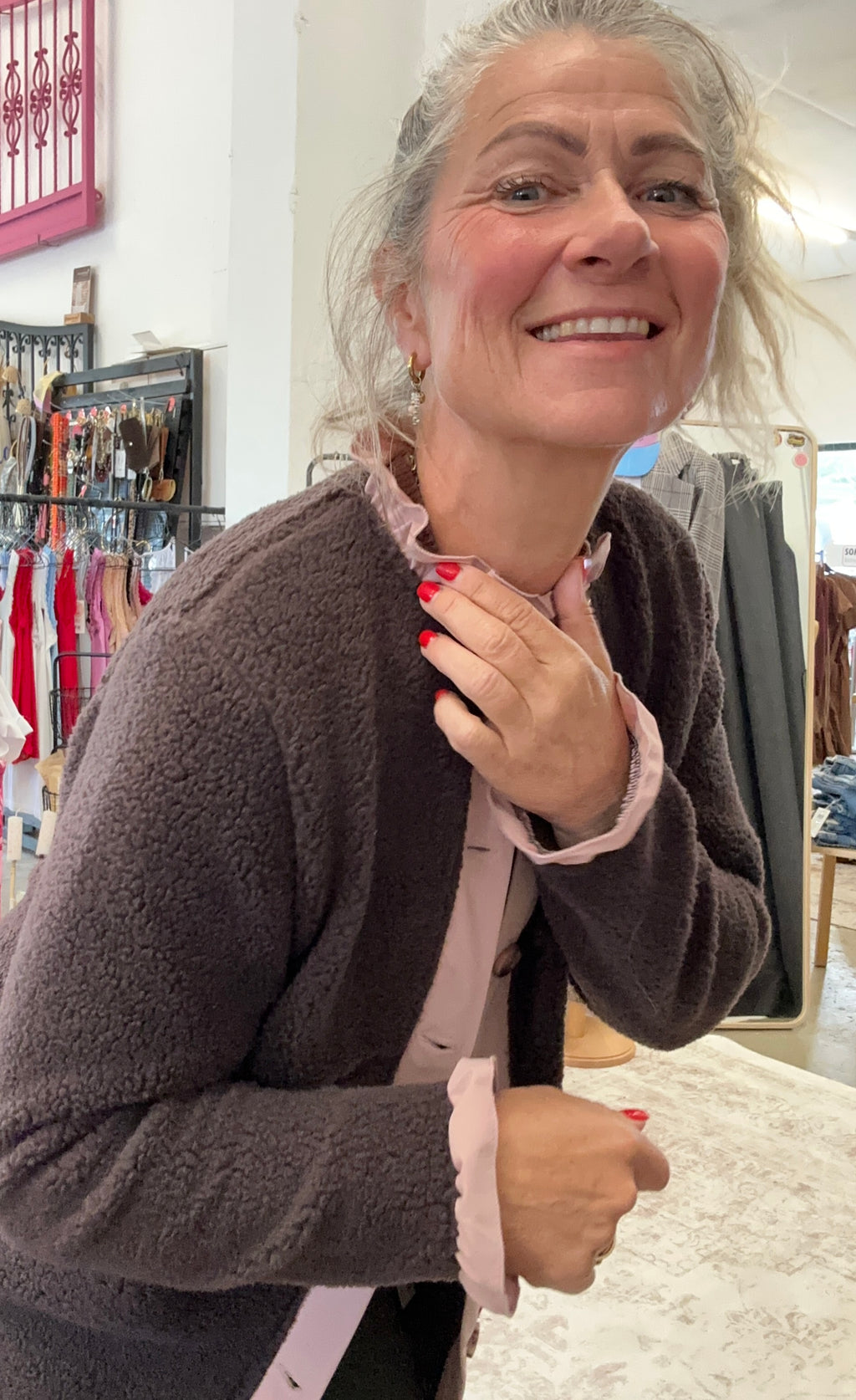 Wasabi Teddy Jacke – Chocolate Plum Combi