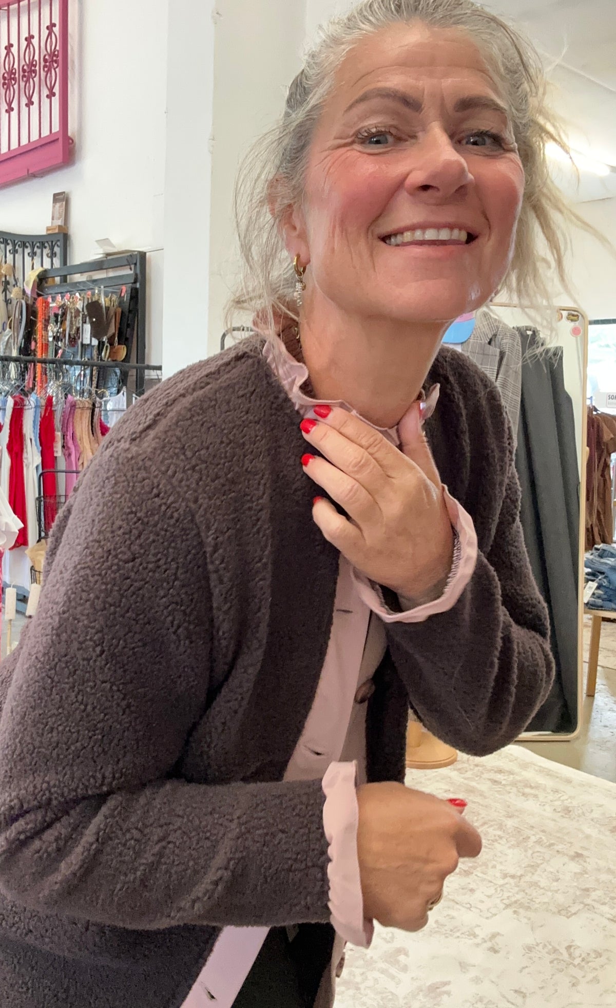 Wasabi Teddy Jacke – Chocolate Plum Combi