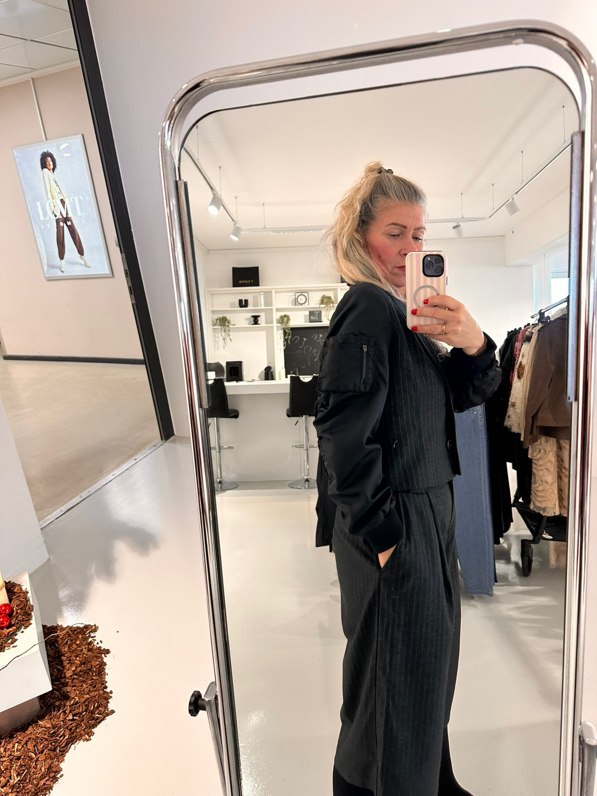 NOEN Jacke Bomber / Blazer - Dunkelgrau Nadelstreifen