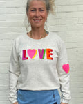 "LOVE" Pullover grau meliert mit bunter LOVE
