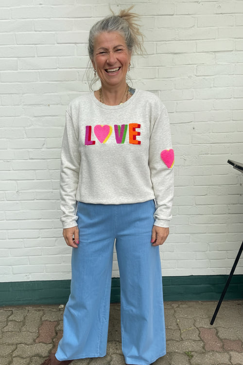 "LOVE" Pullover grau meliert mit bunter LOVE