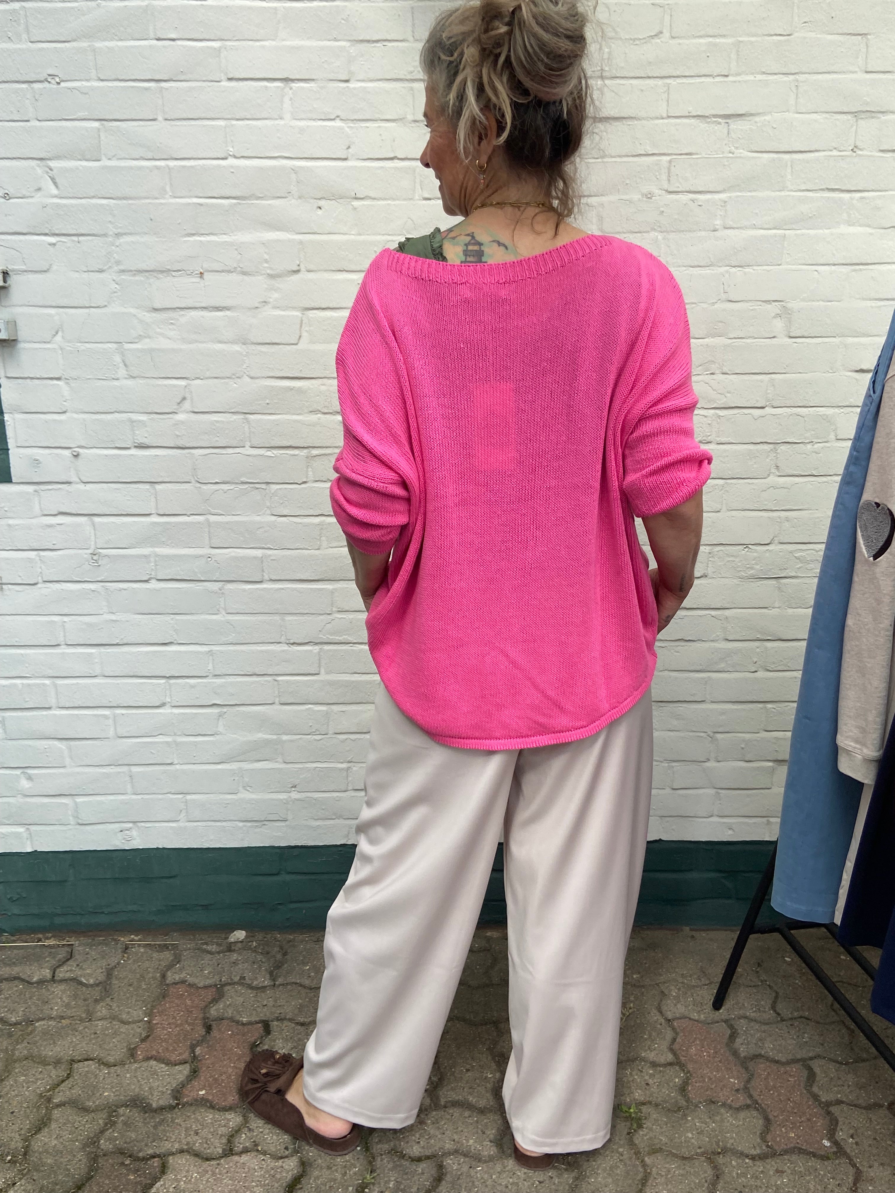 Leichter Strickpullover – One Size orange und pink