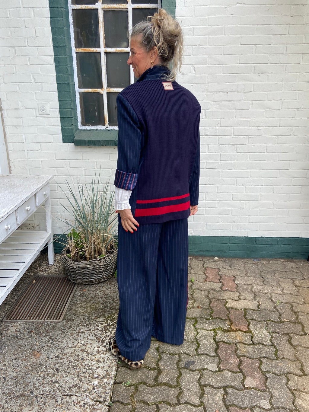 Même Road Oversize-Blazer mit Patches – Navy Nadelstreifen