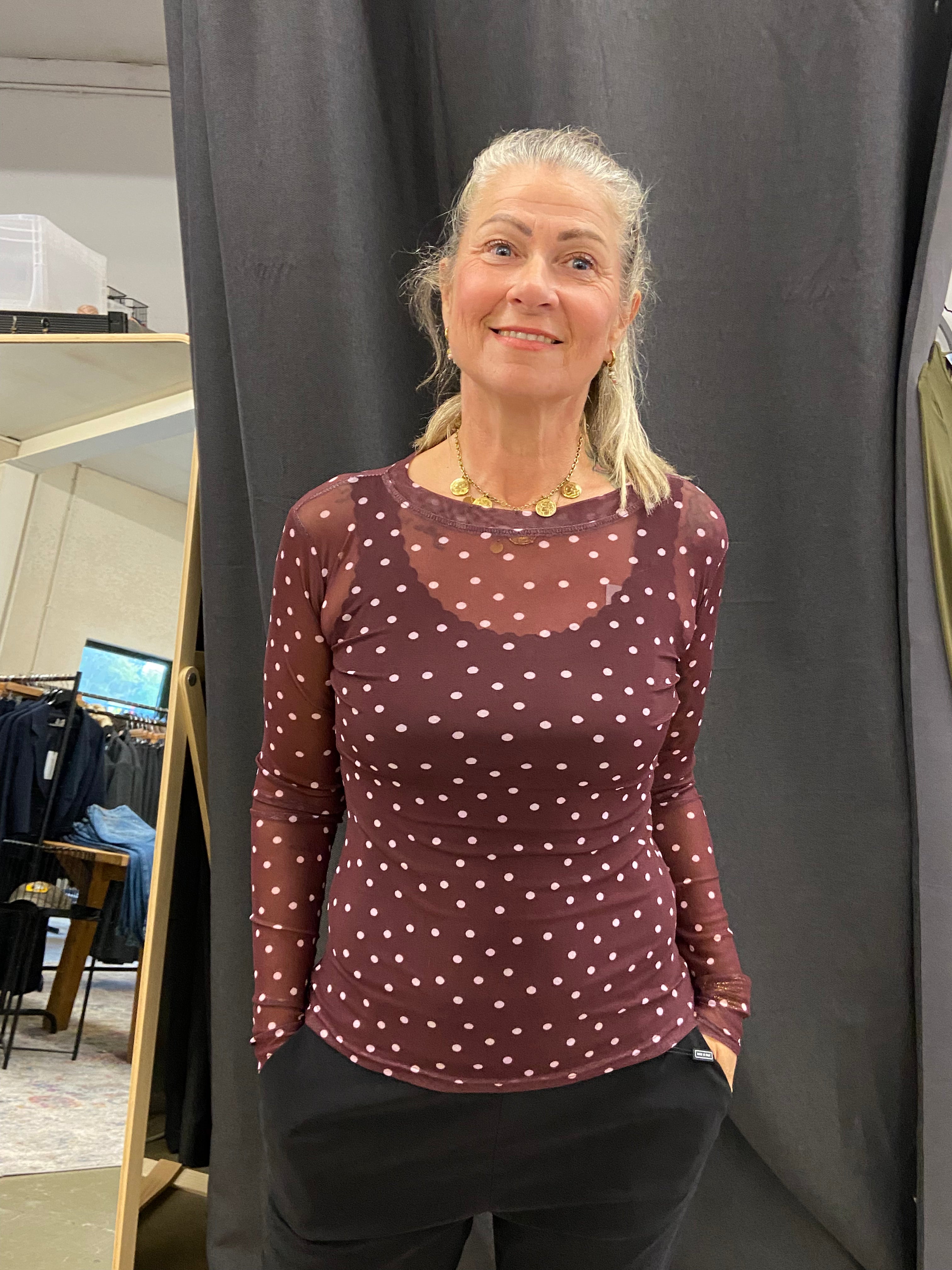 Black Colour Annie Mesh Shirt  – Plum Dot Pflaume gepunktet