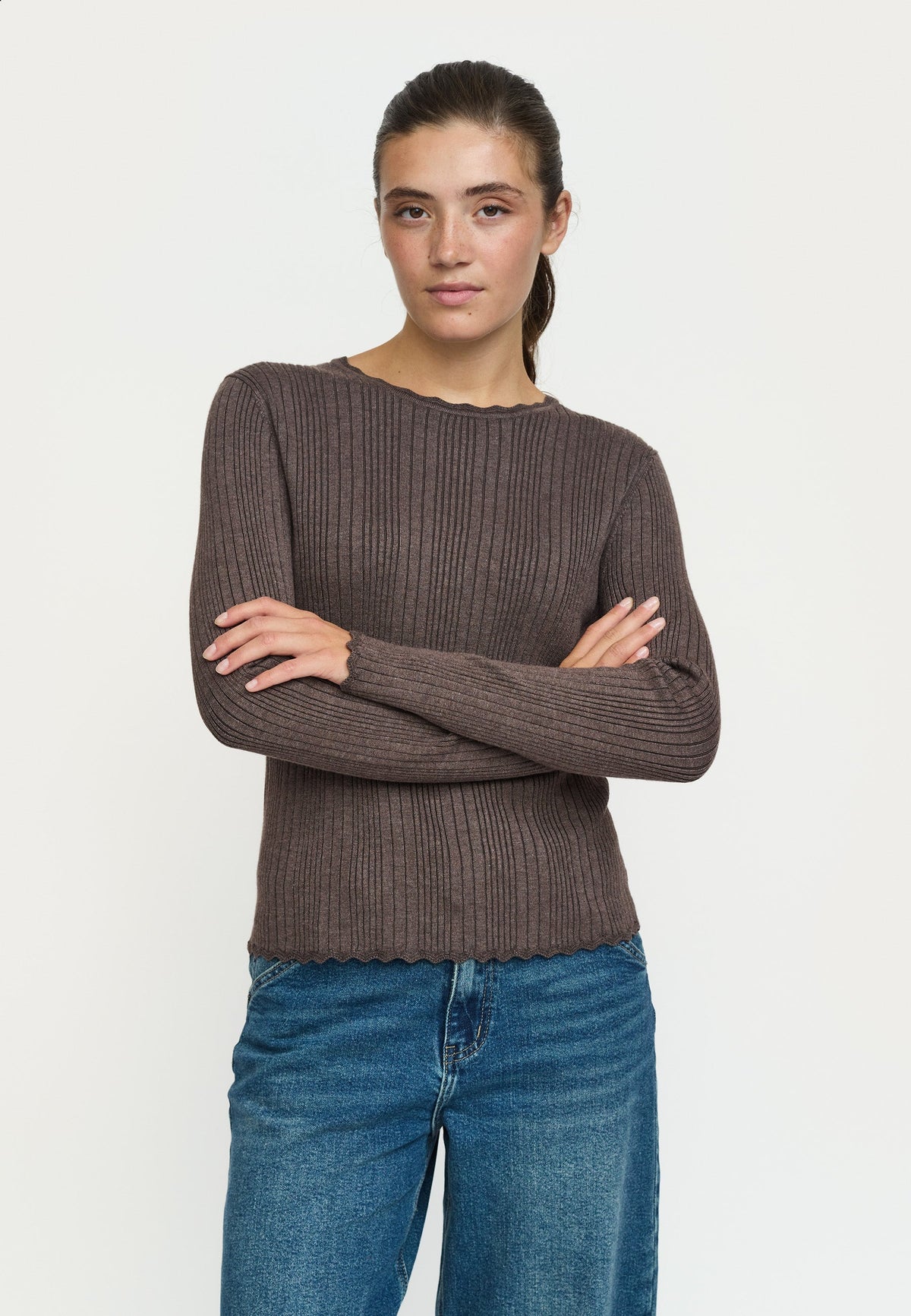 Soft Rebels SRMarla Lace Edge Knit – Coffee Quartz Melange – Ansicht 1