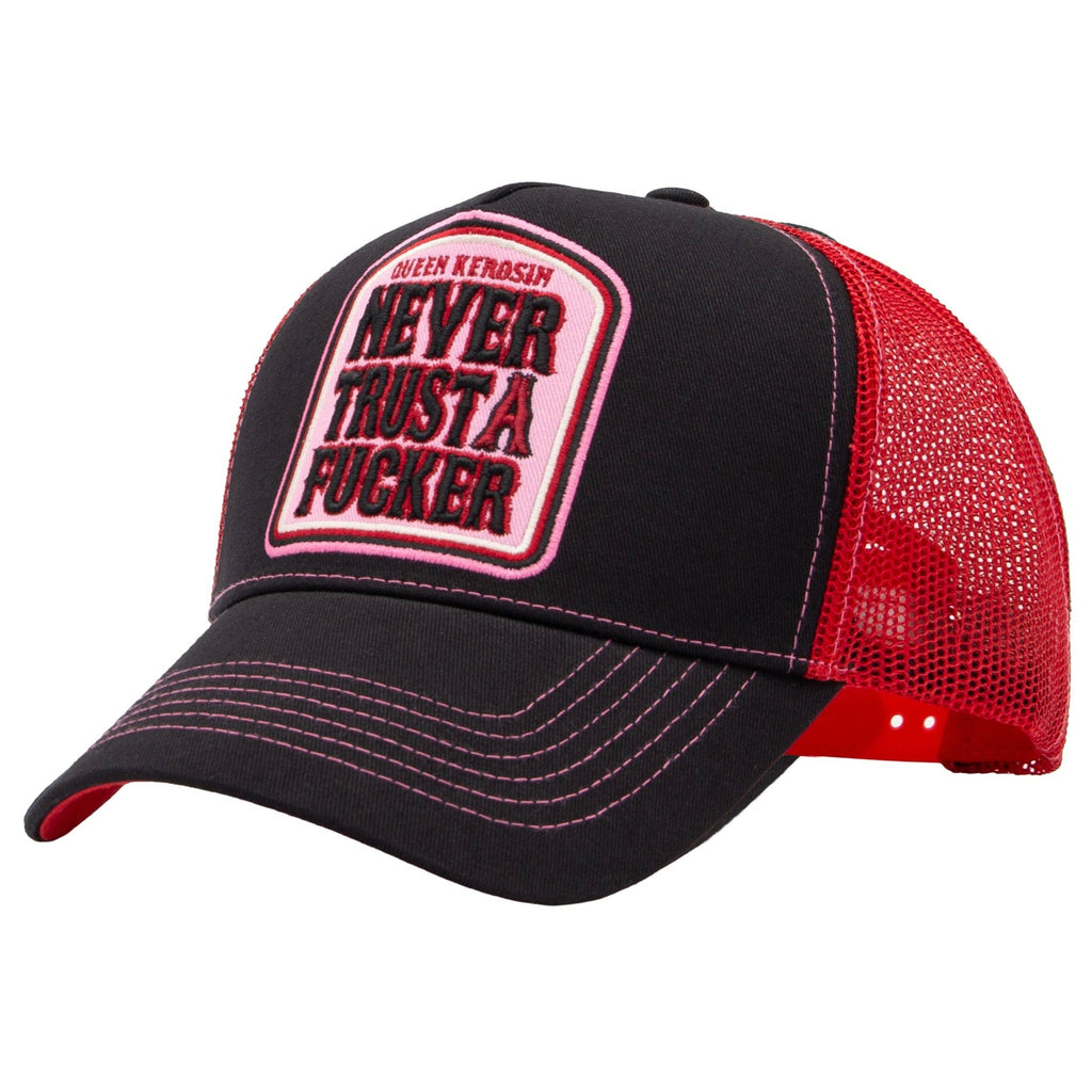 Trucker Cap 'Never Trust A Fucker' in Schwarz Rot