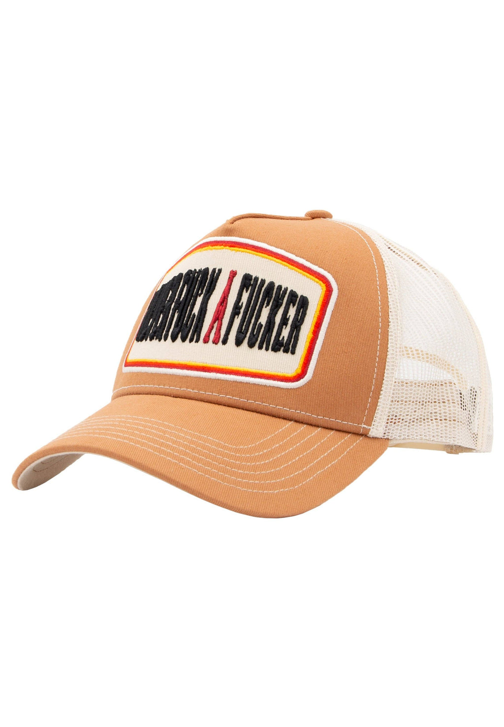 Trucker Cap 'Never Fuck A Fucker' in Hellbraun