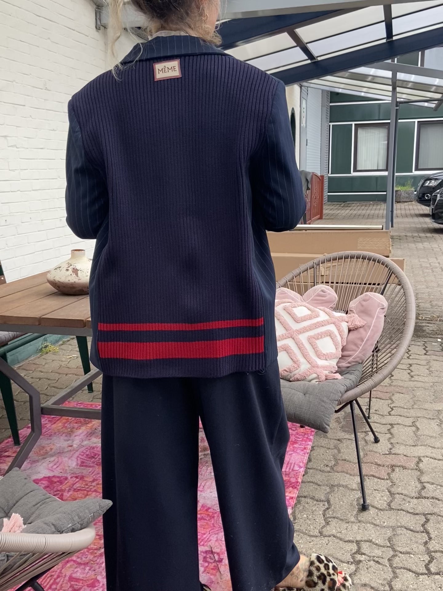 Même Road Oversize-Blazer mit Patches – Navy Nadelstreifen