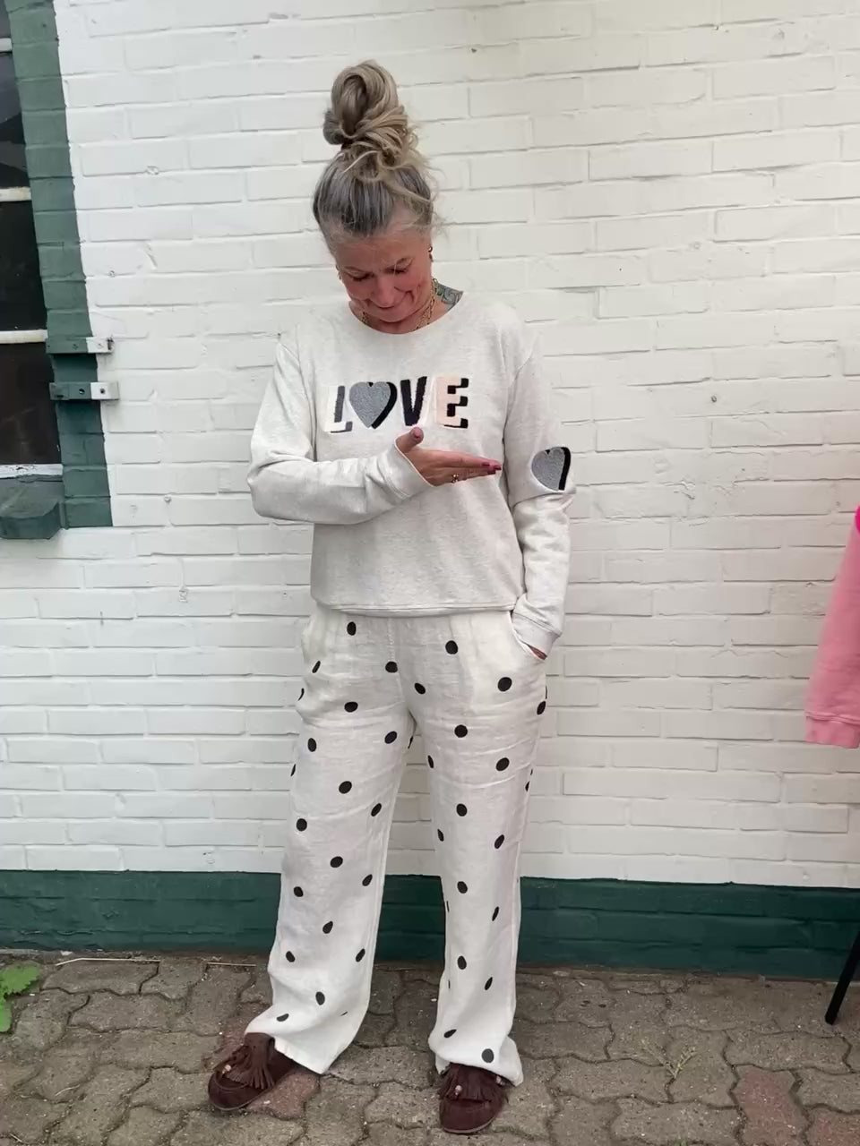 Punkte Kombi "Leinenhose" – Schwarz-Weiß Punkte